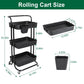 3 Tier Rolling Utility Cart Movable Storage Organizer with Mesh Baskets Lockable Wheels 360 Degree Rotatable Hanging Box Hooks Bedroom Bathroom Kitchen