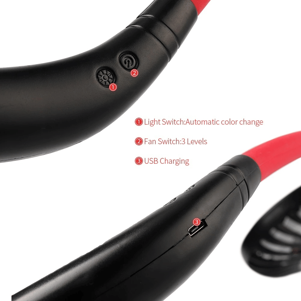 Mini ventilador portátil de cuello colgante con banda para el cuello recargable por USB, doble ventilador, aire acondicionado, enfriador, difusor de aroma colorido, ventilador eléctrico de escritorio para habitación XH