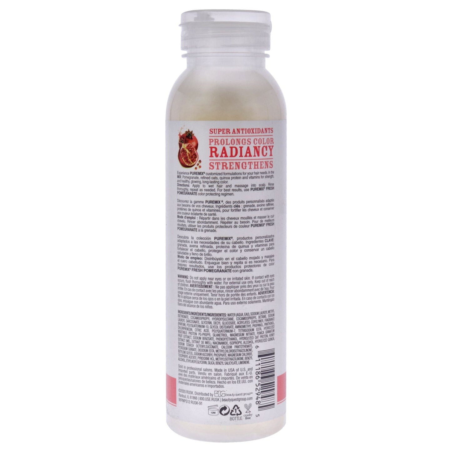 Champú protector del color de granada Puremix Fresh de Rusk para unisex - Champú de 12 oz