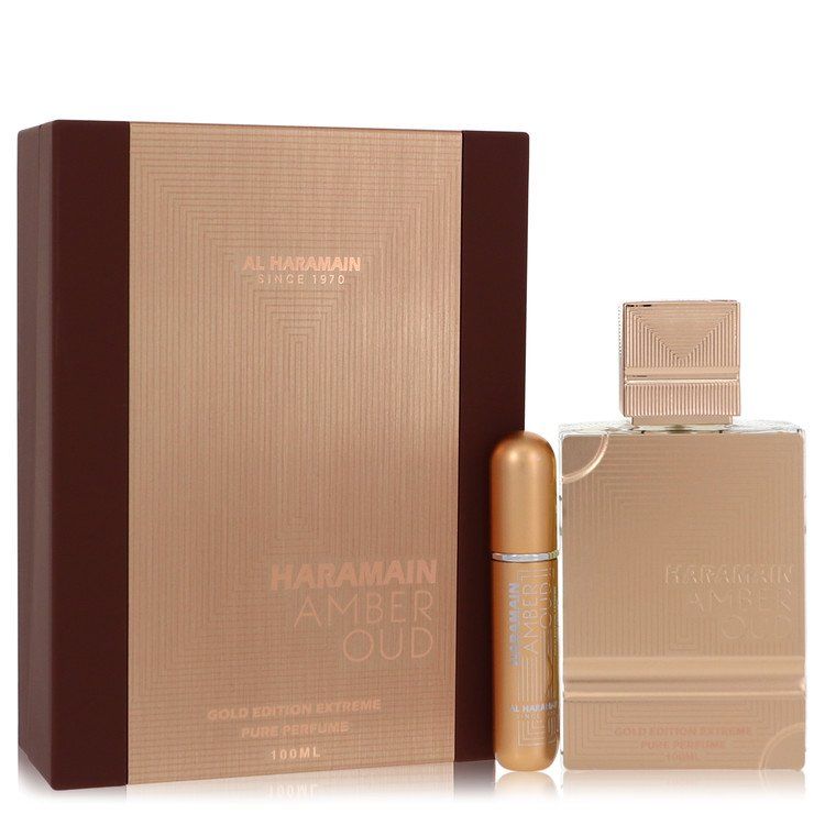 Al Haramain Amber Oud Gold Edition Extreme de Al Haramain Estuche de regalo - Spray de perfume puro de 3.4 oz + Spray recargable de 0.34 oz