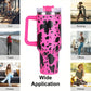 40oz 5D cowprint Insulated Tumbler With Handle And Straw Lid Portable Large Capacity water bottle, Heat preservation,304 Stainless Steel Cup For Outdoor Sports, Travel & Camping Birthday Gift