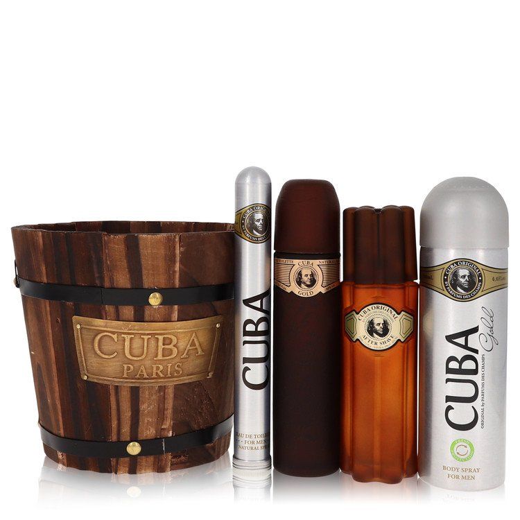 Cuba Gold de Fragluxe Estuche de regalo - Spray Eau de Toilette de 100 ml + Spray Eau de Toilette de 35 ml + Spray corporal de 200 ml + After Shave de 100 ml
