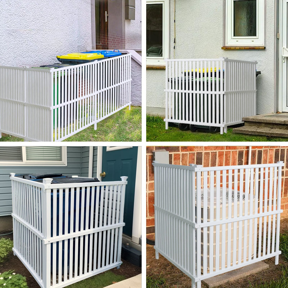Valla para Aire Acondicionado, Panel de Vinilo Blanco para Valla de Privacidad de Cubos de Basura para Exterior, Cerramiento para Equipos de Piscina Exterior con Estacas Metálicas, (Paquete de 2)
