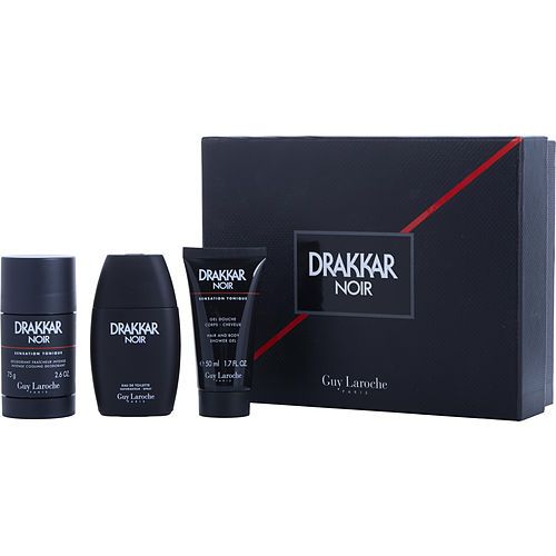 DRAKKAR NOIR de Guy Laroche EDT SPRAY 1.7 OZ y DESODORANTE INTENSO REFRESCANTE EN BARRA 2.5 OZ y GEL DE DUCHA 1.7 OZ