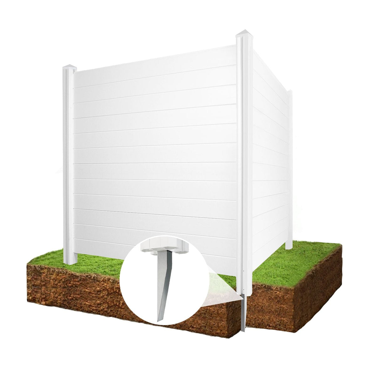 Valla para Aire Acondicionado, Panel de Vinilo Blanco para Valla de Privacidad de Cubos de Basura para Exterior, Cerramiento para Equipos de Piscina Exterior con Estacas Metálicas, (Paquete de 2)