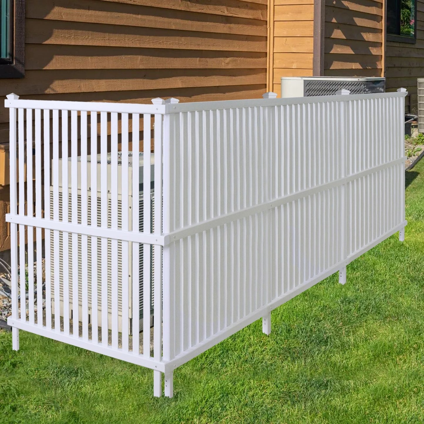 Valla para Aire Acondicionado, Panel de Vinilo Blanco para Valla de Privacidad de Cubos de Basura para Exterior, Cerramiento para Equipos de Piscina Exterior con Estacas Metálicas, (Paquete de 2)