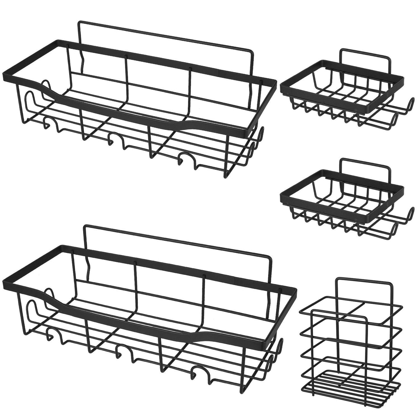 Estantes para ducha (paquete de 5) con 18 ganchos incorporados, estantes de almacenamiento a prueba de óxido para montar en la pared para baño, dormitorio, cocina, organizador de baño adhesivo para champú, cepillo de dientes y jabón