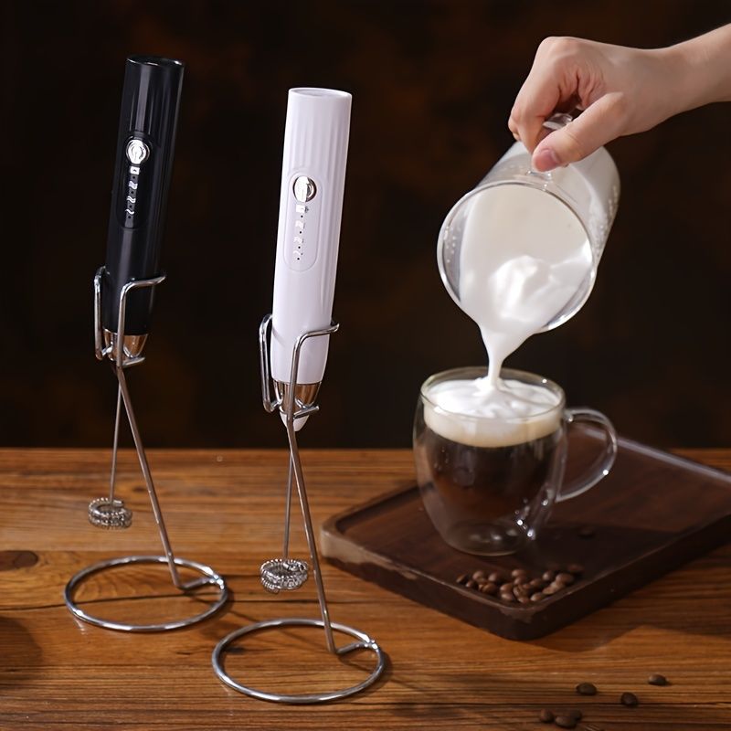 1 Espumador de Leche con Soporte Batidor Eléctrico de Mano con Velocidades; Batidora; Espuma de Leche; Minibatidora y Batidora de Café para Espumar Batidos; Latte;