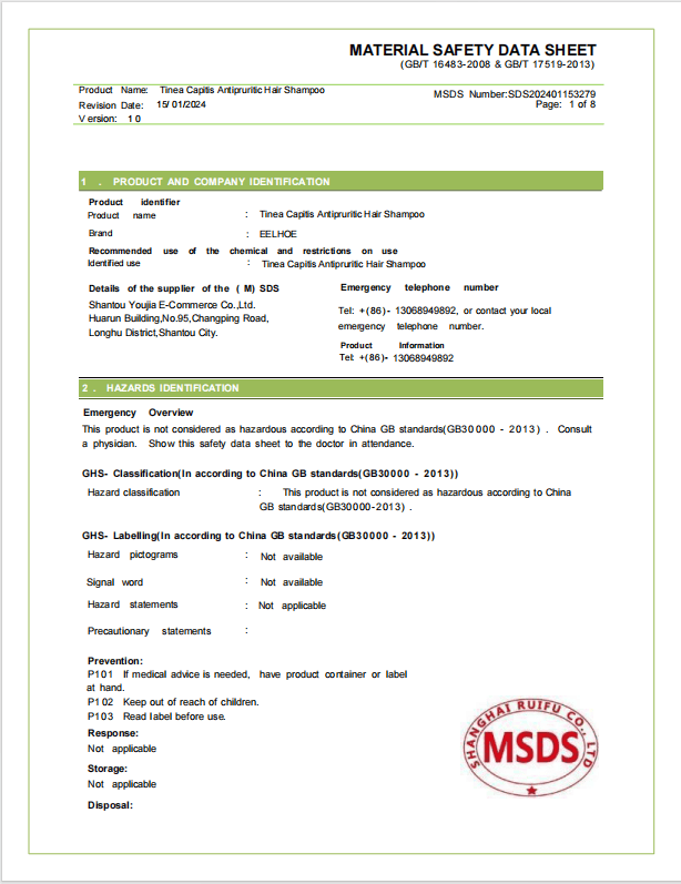 Champú anticaspa, Champú para cuero cabelludo propenso a foliculitis, dermatitis, caspa, picazón y descamación, Trata la caspa y la dermatitis seborreica, Champú antipicazón