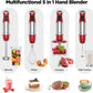 KOIOS 5-in-1 Hand Immersion Blender, 1000W 12 Speed Handheld Blender, Copper Motor Stainless Steel Blade Stick Blender,600ml Mixing Beaker,500ml Food Processor, Whisk, Milk Frother, B PA-F ree, Red