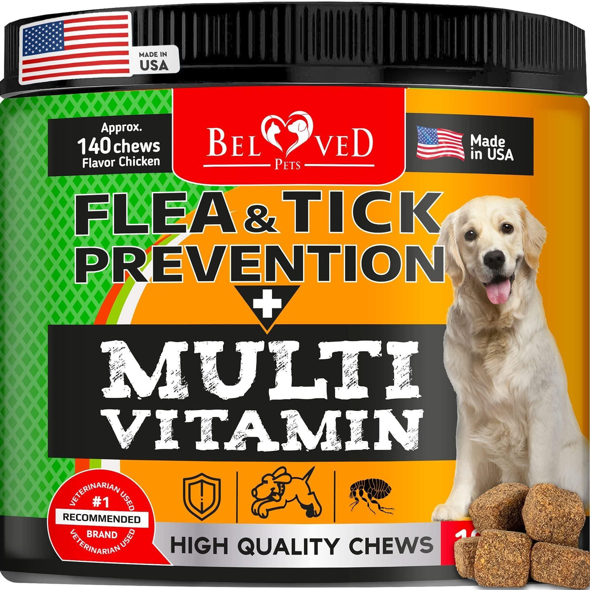 Pastillas masticables para la prevención de pulgas y garrapatas para perros, tratamiento oral de pulgas Revolution para mascotas y multivitamínico complejo, masticables naturales de defensa contra plagas, tabletas pequeñas de 10 oz.