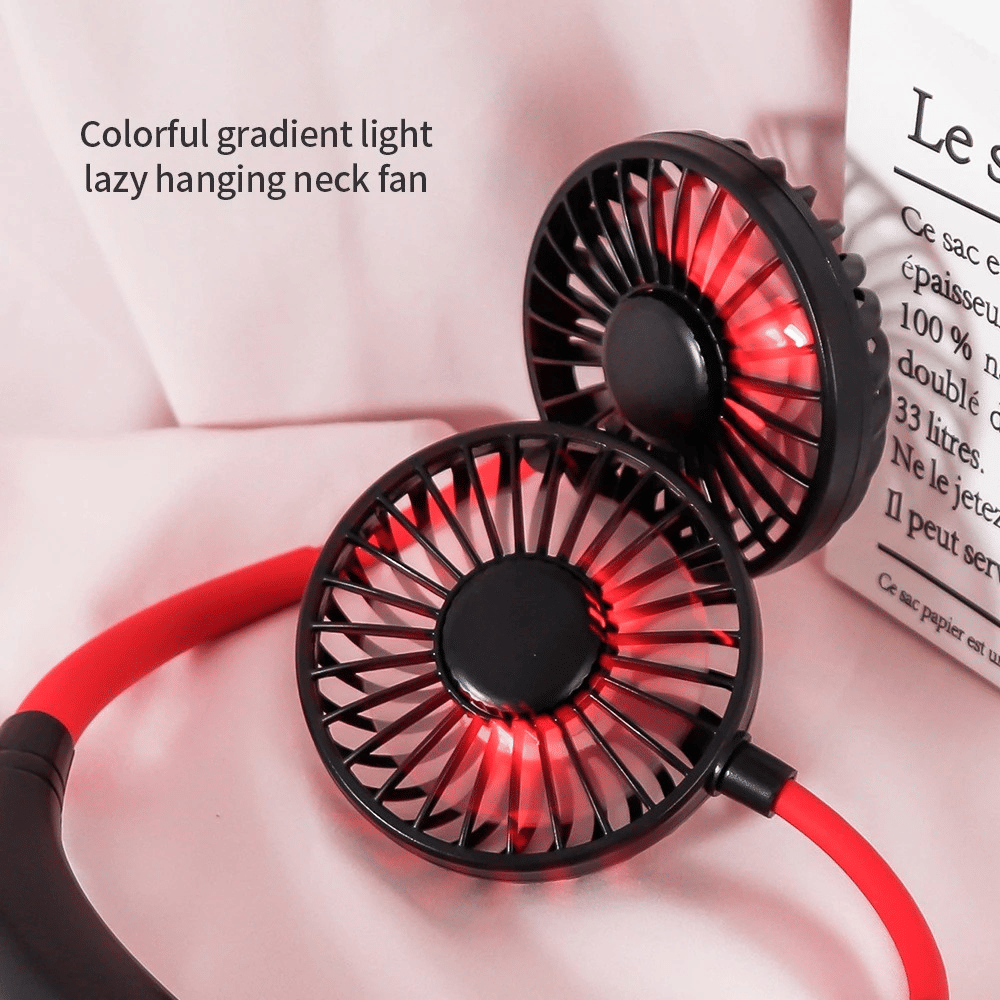 Mini ventilador portátil de cuello colgante con banda para el cuello recargable por USB, doble ventilador, aire acondicionado, enfriador, difusor de aroma colorido, ventilador eléctrico de escritorio para habitación XH