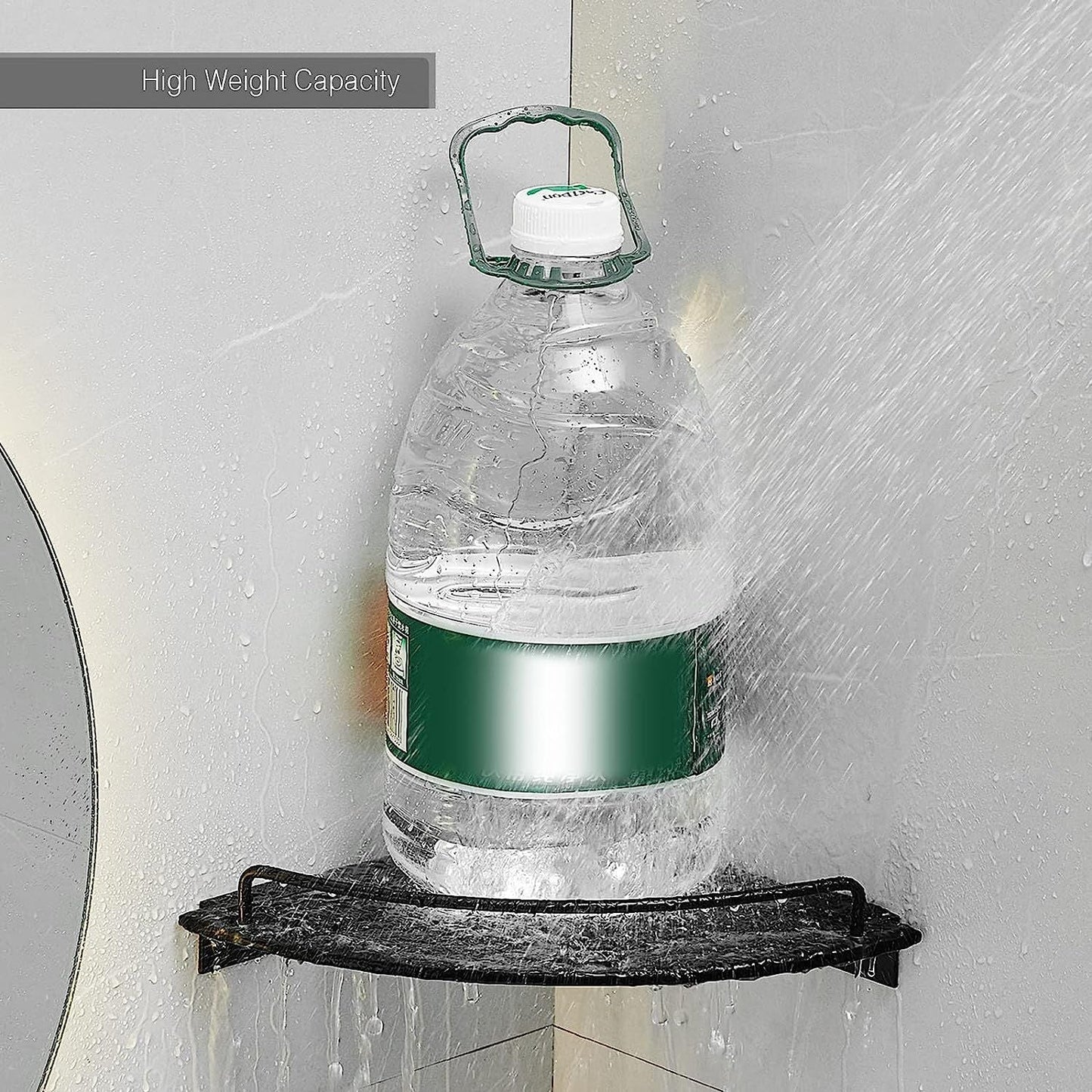 Estante esquinero de cristal para baño, estante de ducha esquinero negro de cristal templado con riel, organizador esquinero de baño, estantes de baño montados en la pared
