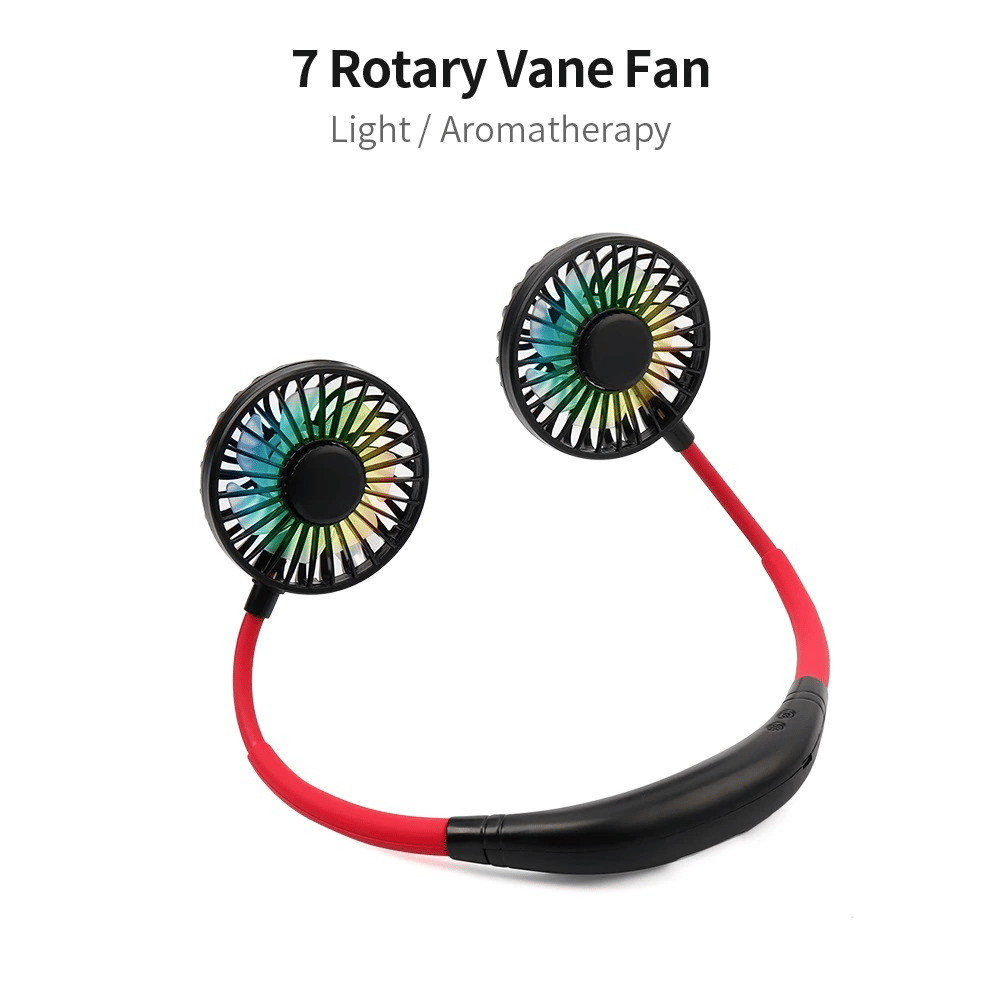 Mini ventilador portátil de cuello colgante con banda para el cuello recargable por USB, doble ventilador, aire acondicionado, enfriador, difusor de aroma colorido, ventilador eléctrico de escritorio para habitación XH