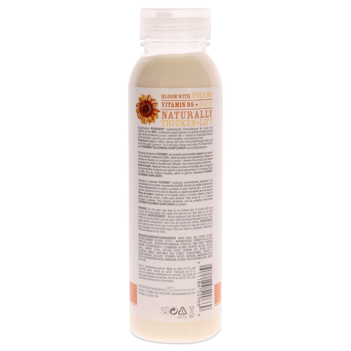 Acondicionador Voluminizador Puremix Blooming Sunflower - Cabello Fino de Rusk para Unisex - Acondicionador de 355 ml