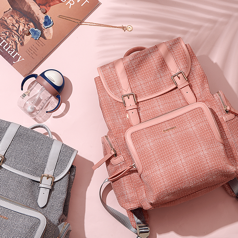 SUNVENO Mochila para pañales, bolso cambiador de bebé, bolsos de tweed para pañales de bebé, multifunción, impermeable para viajes