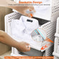 Paquete de 4 cajas organizadoras de plástico para armarios, contenedores de almacenamiento plegables, cajones apilables con riel deslizante, cesta de almacenamiento extraíble para sala de estar, dormitorio, armario, color blanco