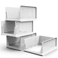 Paquete de 4 cajas organizadoras de plástico para armarios, contenedores de almacenamiento plegables, cajones apilables con riel deslizante, cesta de almacenamiento extraíble para sala de estar, dormitorio, armario, color blanco