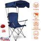 Foldable Beach Canopy Chair Sun Protection Camping Lawn Canopy Chair 330LBS Load Folding Seat w/ Cup Holder For Beach Poolside Travel Picnic