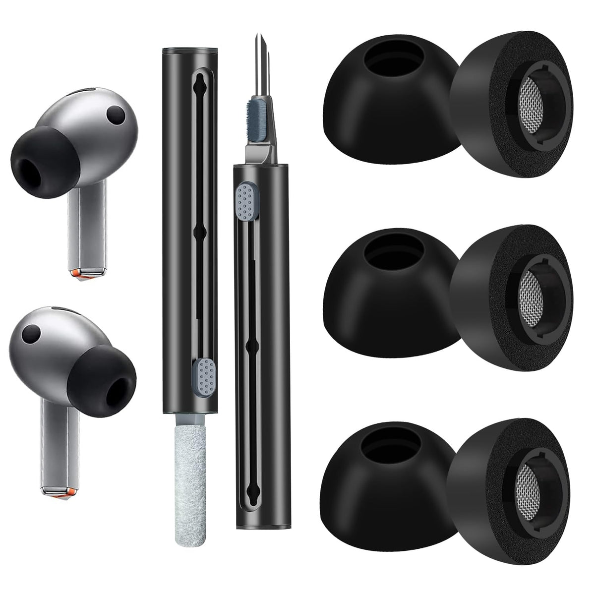 Puntas de Espuma para Samsung Galaxy Buds3 Pro - Máxima Comodidad y Ajuste Inquebrantable con Puntas de Espuma con Memoria para Auriculares Puntas de Repuesto para Auriculares con Lápiz de Limpieza - M