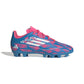 Zapatillas de fútbol adidas F50 Club Youth para terreno firme - Ajuste cómodo con parte superior sintética texturizada y suela versátil (Azul solar/Blanco/Rosa solar Sistema de tallas de calzado de EE. UU. Niño pequeño numérico mediano 2.5)