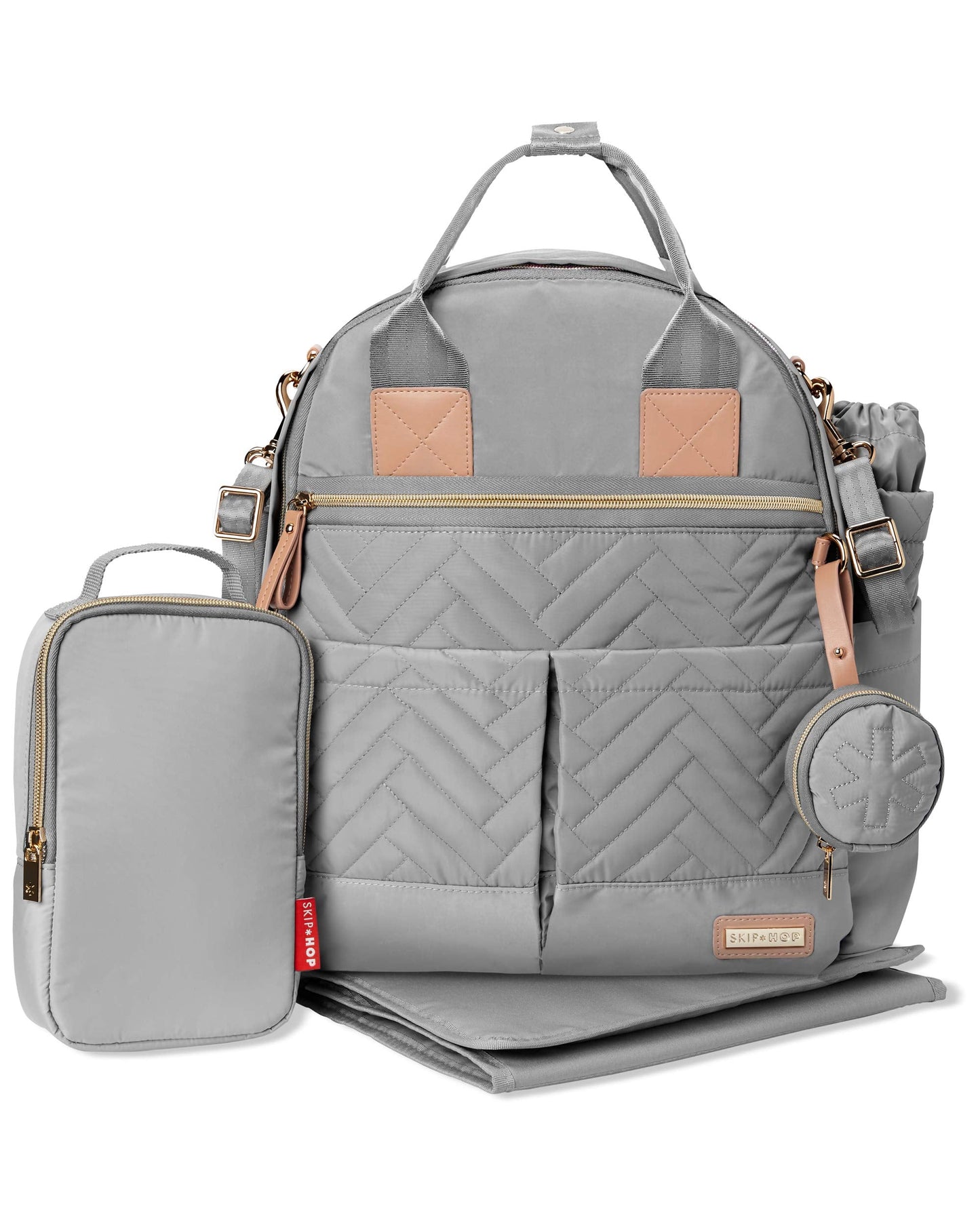 Skip Hop Mochila Pañalera: Conjunto de mochila pañalera Suite 6 en 1, bolsa de viaje multifunción para bebé con cambiador, correas para cochecito, bolsa para biberones y bolsillo para chupete, Gris Paloma