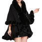 Elegant 2 Row Faux Fur Trim Knit Poncho Ruana