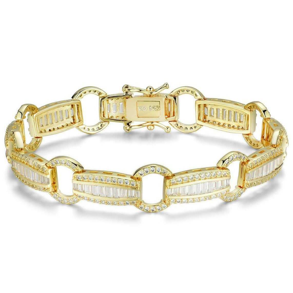 Elegante pulsera de tenis de cristal con eslabones tipo baguette