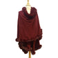 Elegant Faux Fur Trim Knit Poncho Ruana Cape