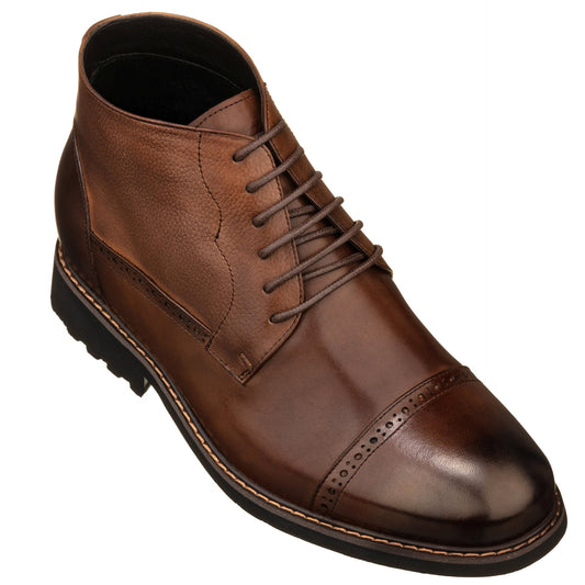 CALTO - Y41084 - 3.2 pulgadas más alto (Marrón Café) - Botas Casuales de Cordones