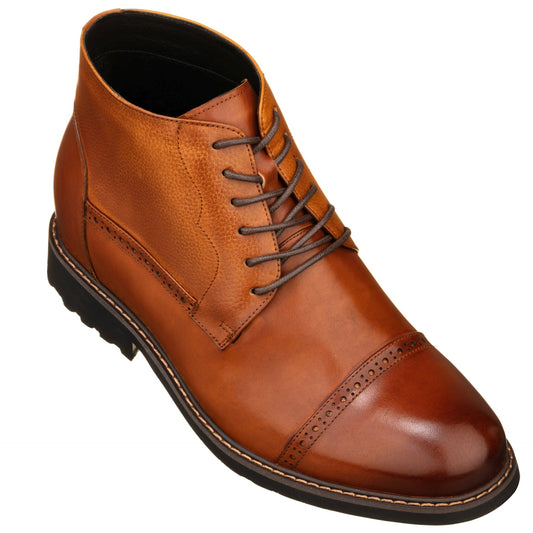 CALTO - Y41085 - 3.2 Pulgadas Más Alto (Marrón) - Botas Casules con Cordones