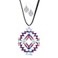 Enamel Aztec Pattern Pendant Leather Long Necklace Earrings