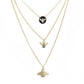 Enamel Rhinestone Honey Bee Pendant Triple Layered Necklace