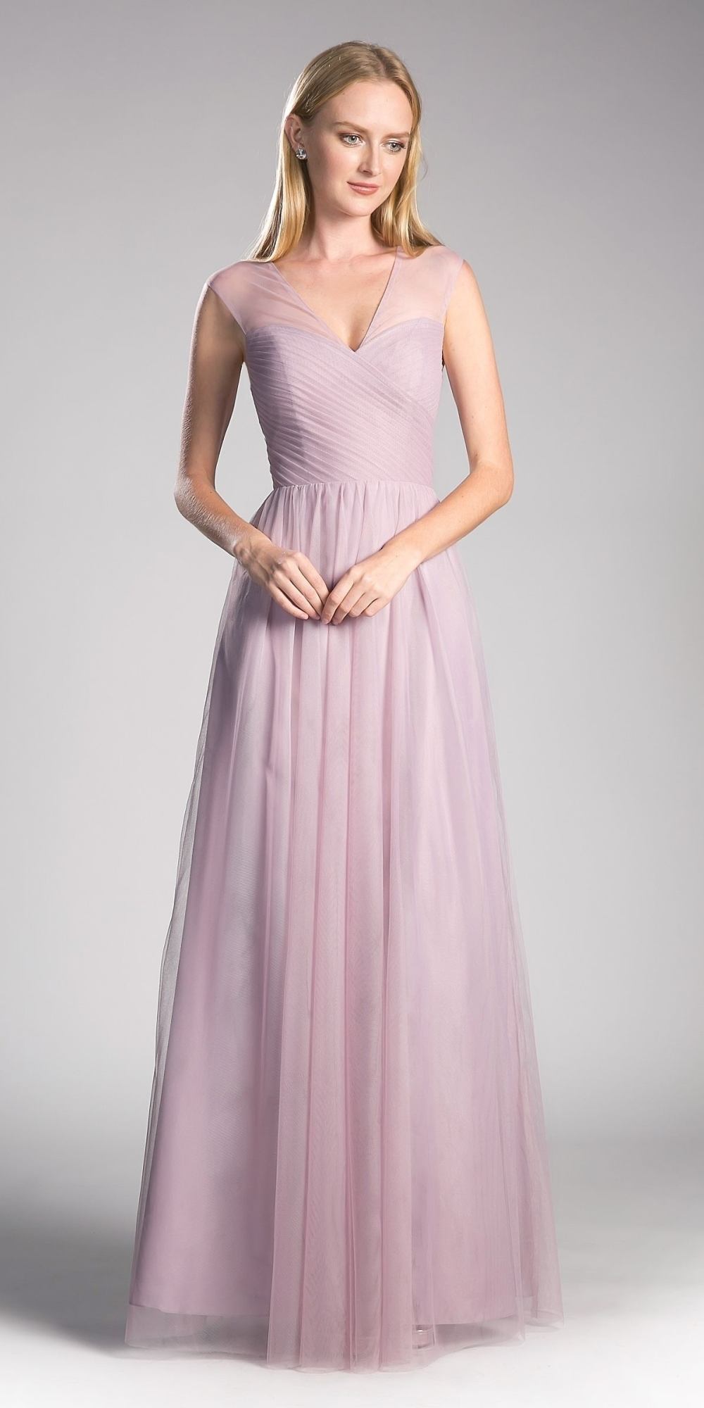 OFERTA ESPECIAL - Vestido largo Ladivine ET320 ilusión con cuello en V y espalda (Talla 14)