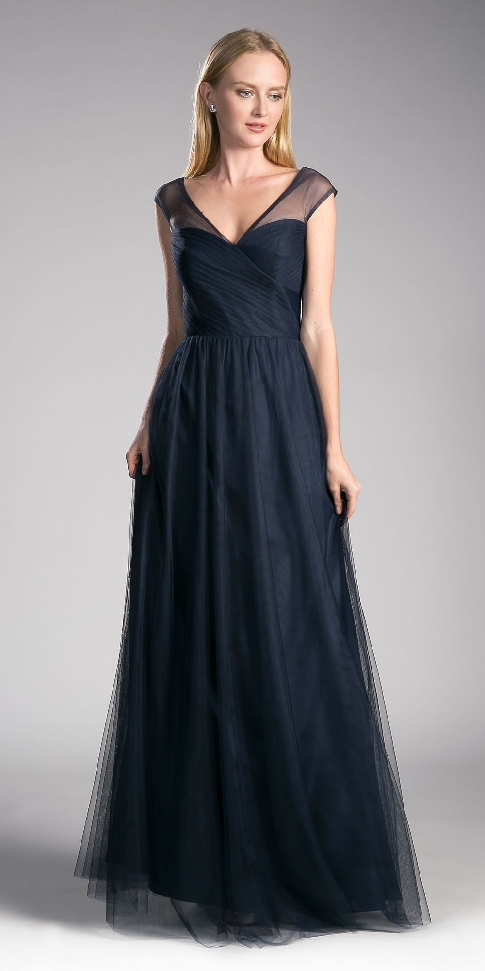 OFERTA ESPECIAL - Vestido largo Ladivine ET320 ilusión con cuello en V y espalda (Talla 14)