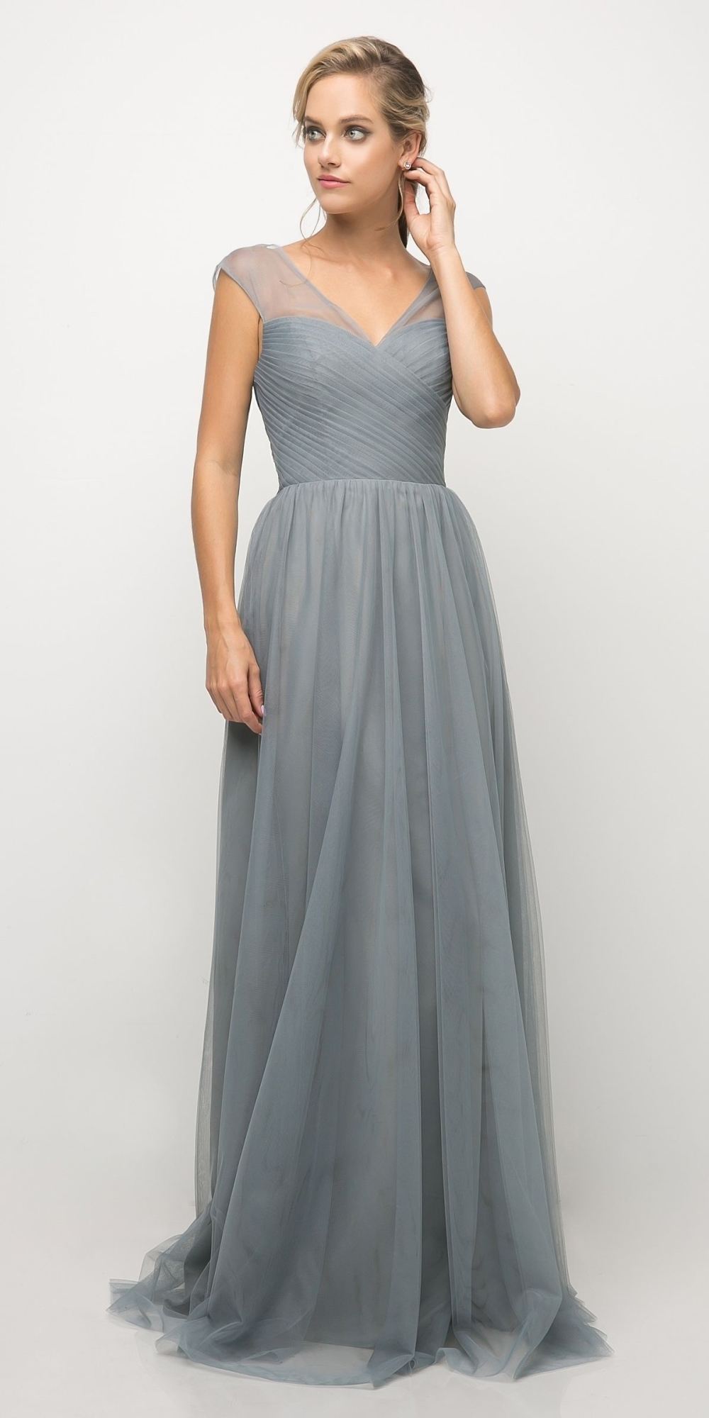 OFERTA ESPECIAL - Vestido largo Ladivine ET320 ilusión con cuello en V y espalda (Talla 14)