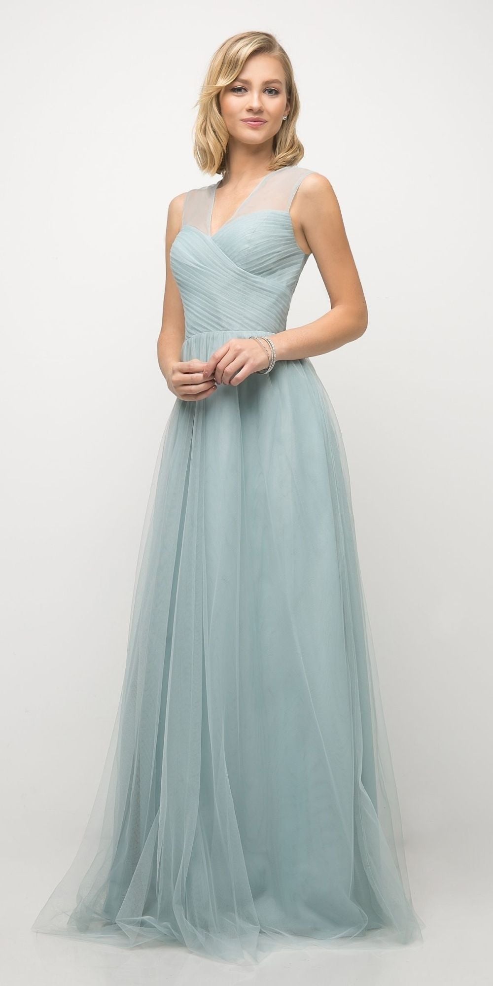 OFERTA ESPECIAL - Vestido largo Ladivine ET320 ilusión con cuello en V y espalda (Talla 14)