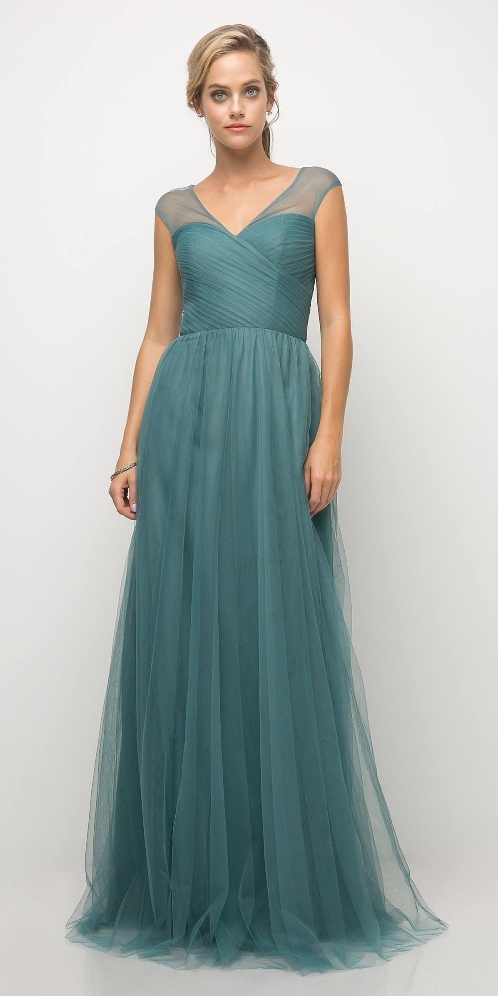 OFERTA ESPECIAL - Vestido largo Ladivine ET320 ilusión con cuello en V y espalda (Talla 14)