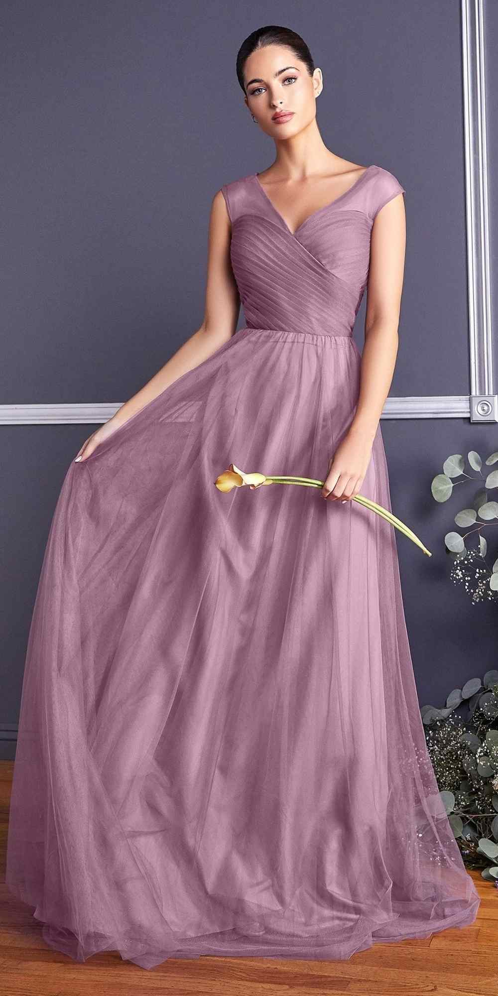 OFERTA ESPECIAL - Vestido largo Ladivine ET320 ilusión con cuello en V y espalda (Talla 14)
