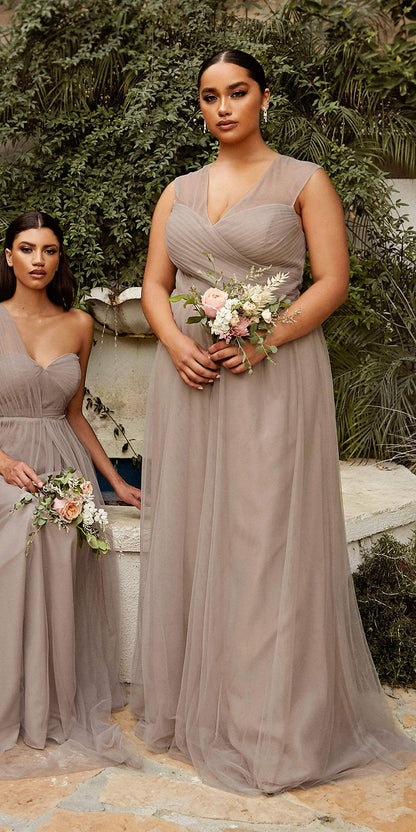 OFERTA ESPECIAL - Vestido largo Ladivine ET320 ilusión con cuello en V y espalda (Talla 14)