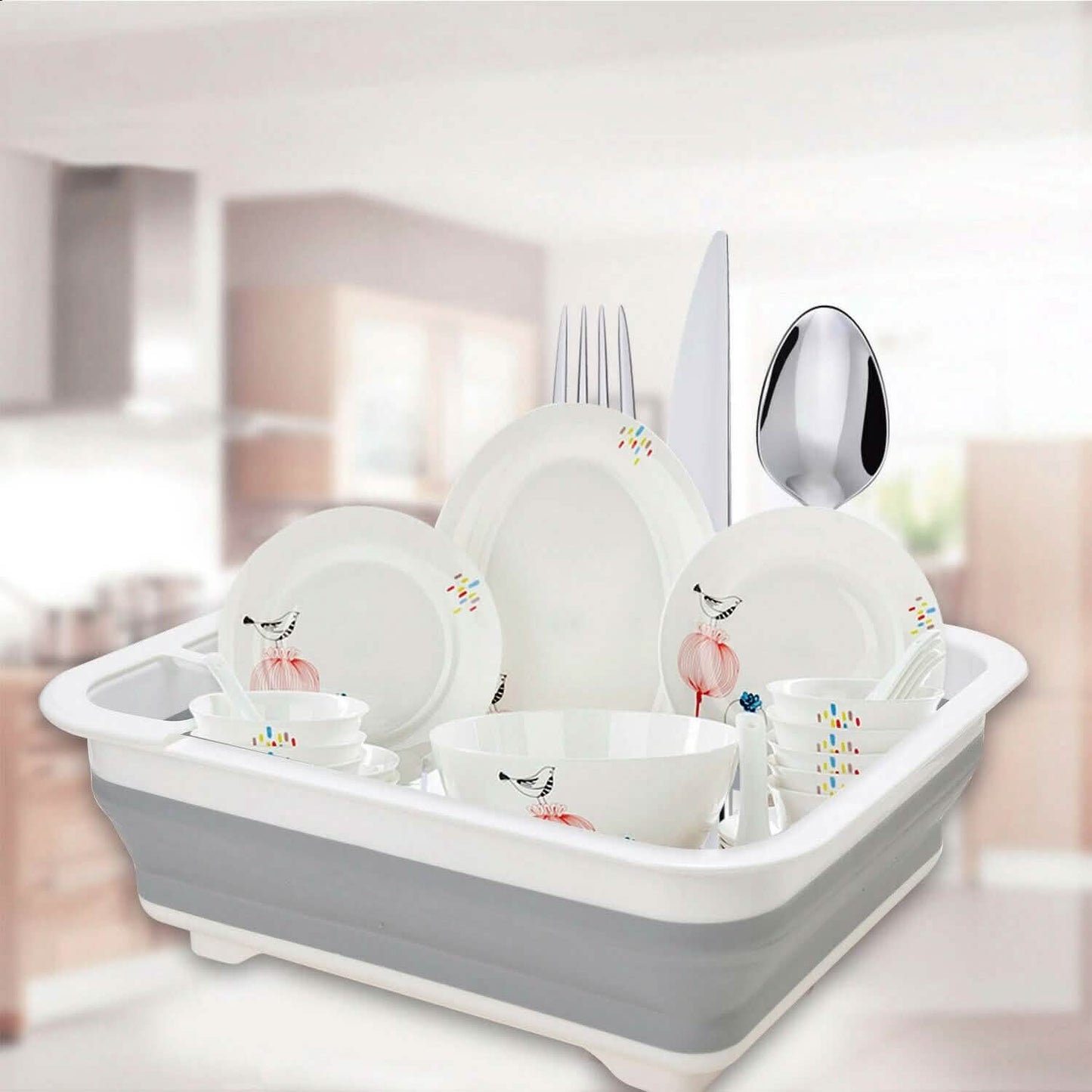Rejilla extra grande para secar platos con soporte para utensilios
