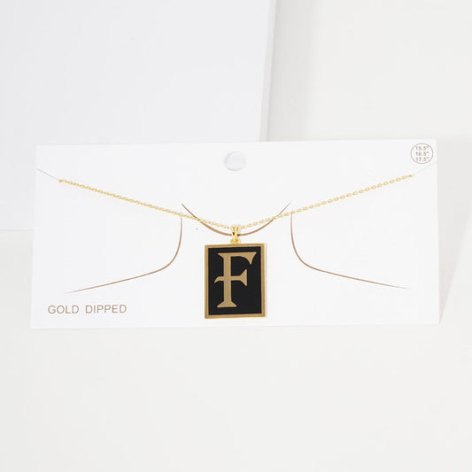 -F- Gold Dipped Enamel Rectangle Initial Monogram Pendant Necklace