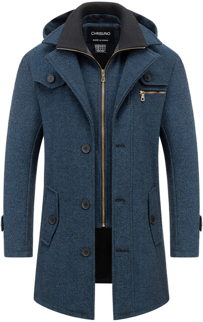 Chrisuno Winter Coats For Men Fall Jackets Wool Trench Blend Top Pea Coat Long Single Breasted Classic Stylish Business Overcoat Navy M