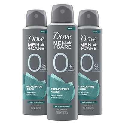 Dove Men+Care Desodorante en aerosol sin aluminio Eucalipto y abedul Desodorante para hombre de origen natural a base de plantas con humectante, 113 g, 3 unidades