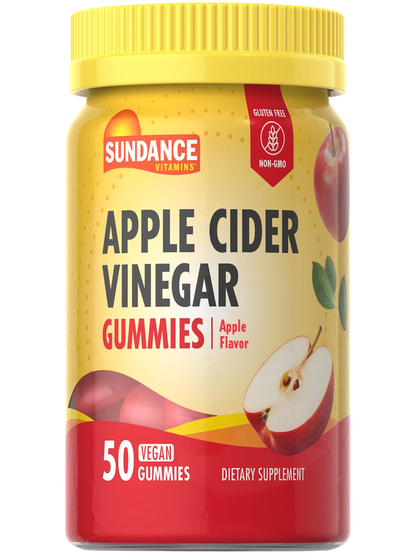 Gomitas de vinagre de sidra de manzana Sundance | 50 unidades | Sabor a manzana | Suplemento vegano, sin OGM y sin gluten