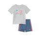 adidas Boys Short Sleeve Cotton Graphic Tee & Shorts Set Heather Grey Navy Flag 9M
