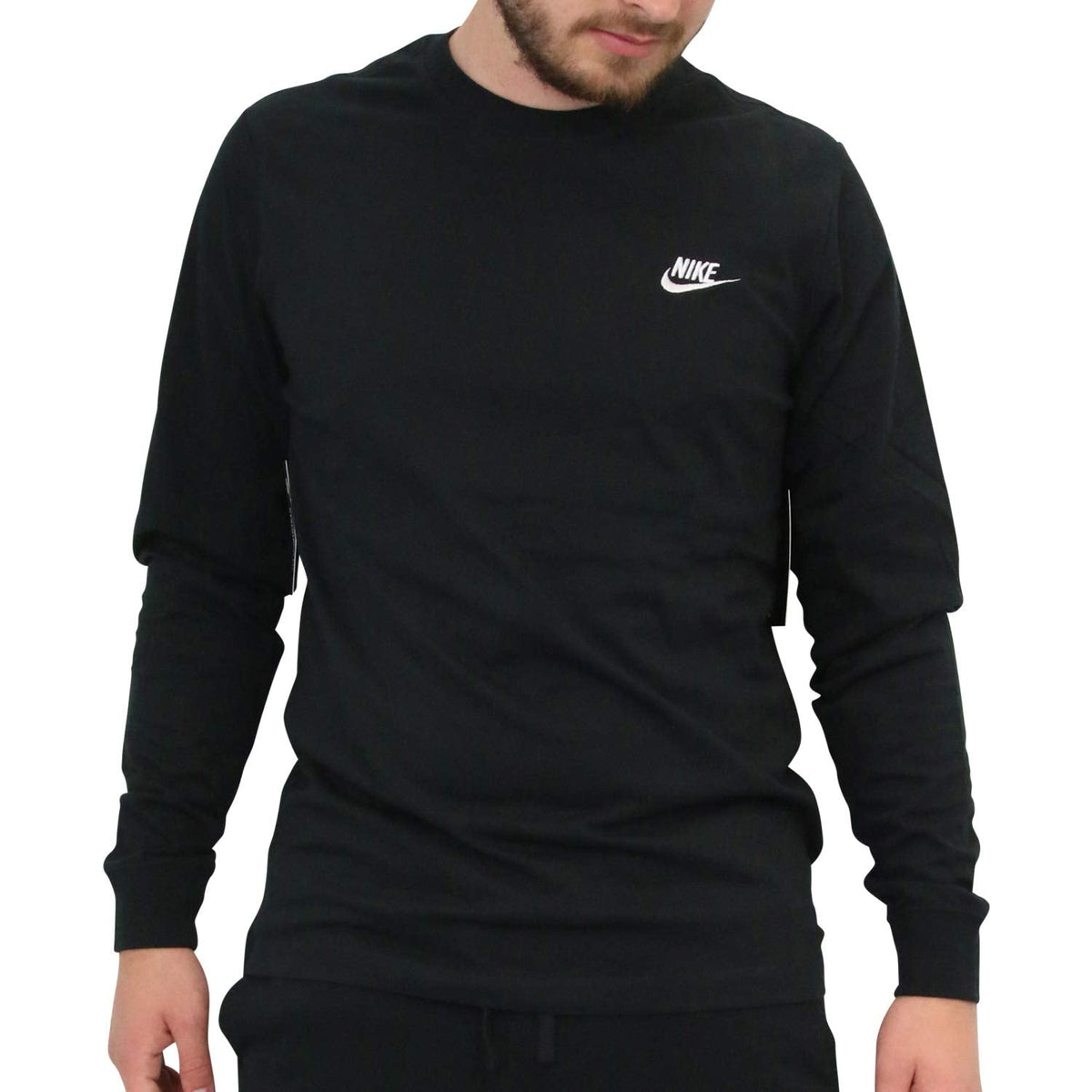 Nike Camiseta de manga larga para hombre M NSW Club Negra/Blanca Mediana
