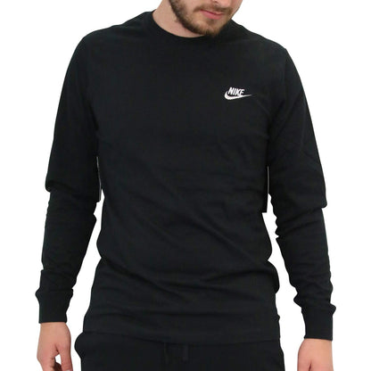 Nike Camiseta de manga larga para hombre M NSW Club Negra/Blanca Mediana