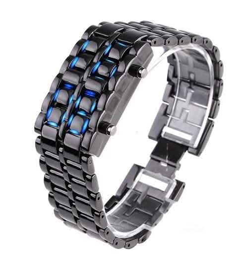 Reloj LED impermeable sin esfera unisex de acero inoxidable y titanio