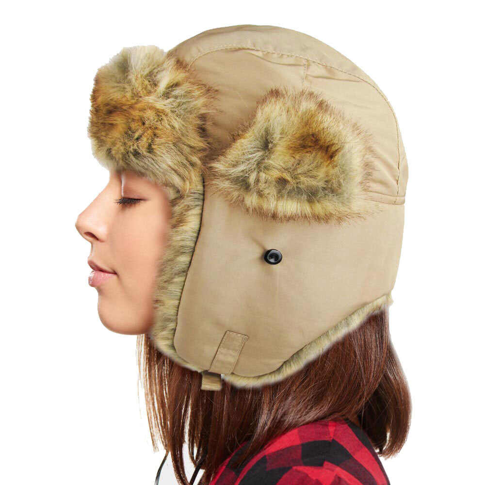 Faux Fur Trimmed Solid Trapper Hat